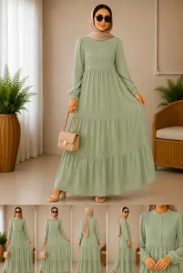 كسوة كريب مكرش اخضر عسكري